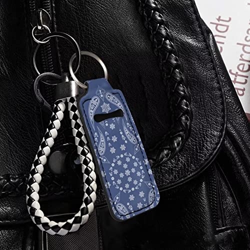 בולופור כחול פייזלי פרחוני Chapstick Holder Keychain Lipstick Sleeve Lip Balm Portable Pocket Lip Gloss Tube Holder Clip-on Travel Accessories